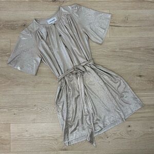 Sabina Musayev Champagne Metallic Short Tie-Waist Mini Dress